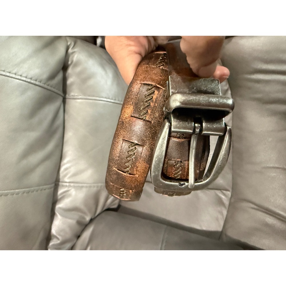 Italian Leather Belt Mens Size 38 Distressed Brown‎ Buckle Casual Dress